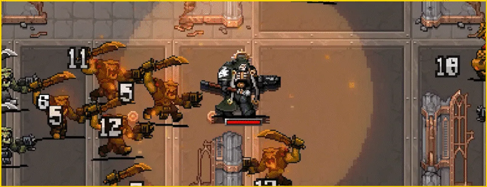 Space Marine melee attack clearing an Ork horde in Warhammer Survivors