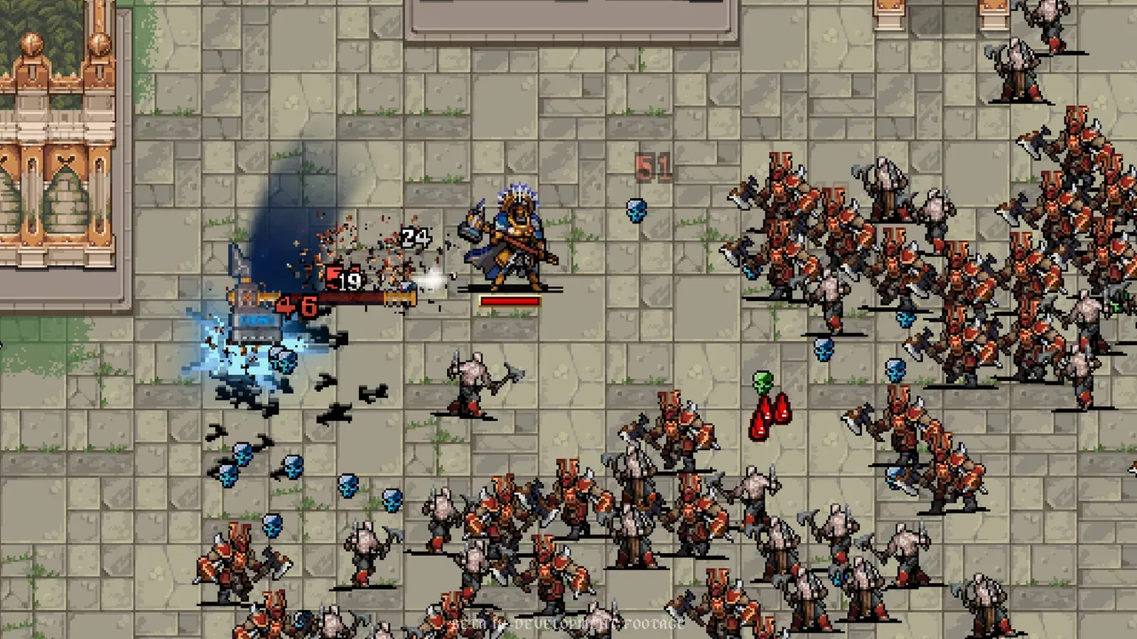 Warhammer Survivors champion surrounded by a Skaven horde